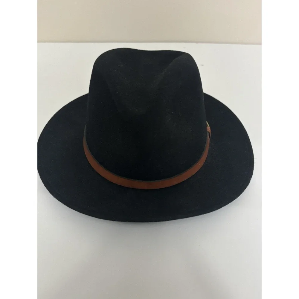 Vintage Eddie Bauer Hat Mens Large Black Wool Blend Fedora Hiking Camping USA